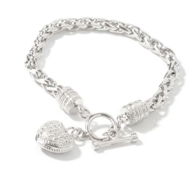 J317578 - Sterling Silver 7.5" Diamond Puff Heart Charm Bracelet