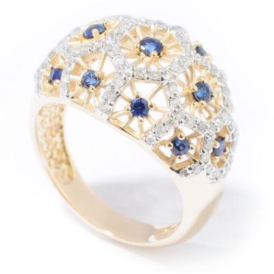J317609 - 14K Gold Sapphire & Diamond Web Design Ring 