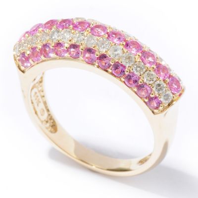 J317613 - 14K Gold Pink Sapphire & White Diamond Five-Row Ring 