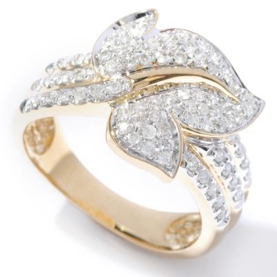 J317615 - 14K Gold Diamond Pave Leaf Ring
