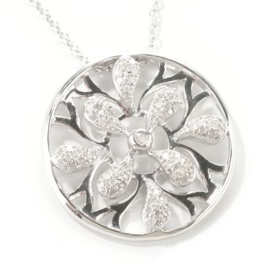 J317663 - Sterling Silver Diamond Paisley Medallion Pendant w/ Chain 
