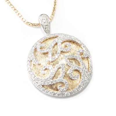 J317673 - 14K White / Yellow Gold Diamond Swirl Overlay Pendant w/ Chain