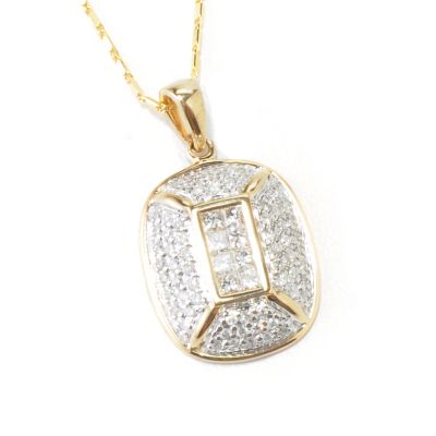 J317676 - 14K Gold Princess Cut Diamond Rectangle Pendant w/ Chain