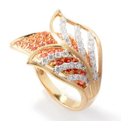 J317678 - 14K Gold Orange Sapphire & Diamond Leaf Overlay Ring
