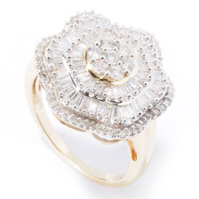 J317710 - 14K Gold 1.00ct Diamond Round & Baguette Layered Ring