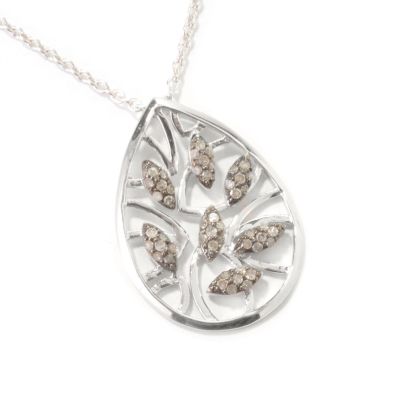 J317727 - Sterling Silver Diamond Tear Drop Pendant w/ Chain