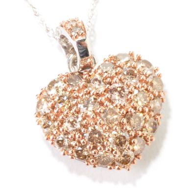 J317741 - 14K White Gold / Rose Rhodium 1.00ct Champagne Diamond Heart Pendant