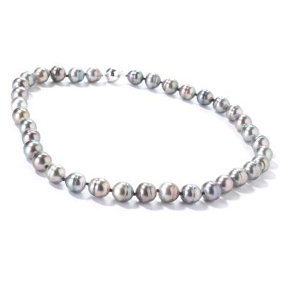 J317758 - 14K White Gold 18" 10-11mm Black Tahitian Cultured Pearl Necklace