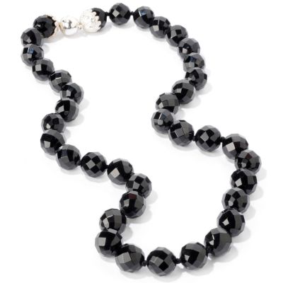 J317815 - Sterling Silver 24" Faceted Onyx Bead Necklace 