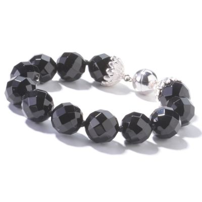 J317816 - Sterling Silver 8" Faceted Onyx Bead Bracelet  