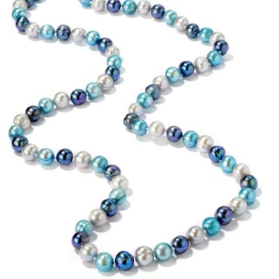 J317819 - Sterling Silver 36" Multi-Color Blue Cultured Freshwater Pearl Necklace