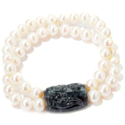 J317824 - 7.5" Cultured Freshwater Pearl & Jade Choice Station Bracelet 