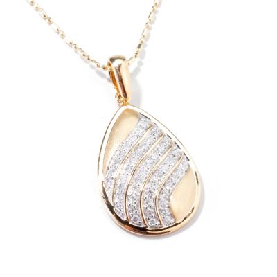 J317828 - 14K Gold Diamond Five-Row Tear Drop Pendant w/ Chain