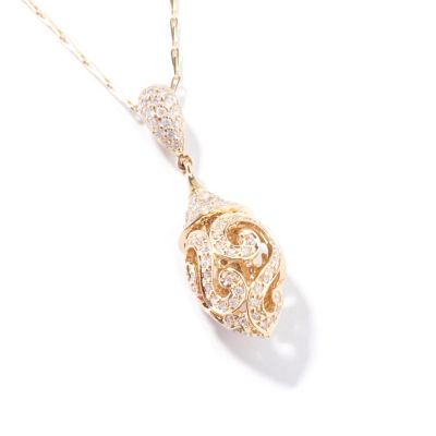 J317831 - 14K Gold Diamond Tear Drop Diamond Pendant w/ Chain