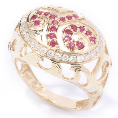 J317834 - 14K Gold Ruby & Diamond Oval Ring 