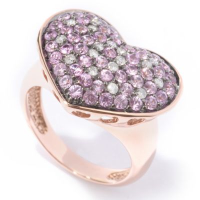 J317836 - 14K Rose Gold Pink Sapphire & Diamond Heart Ring 
