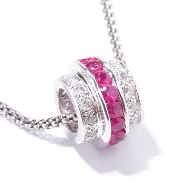 J317862 - Sterling Silver Ruby or Sapphire & Diamond Ball Pendant w/ Chain 