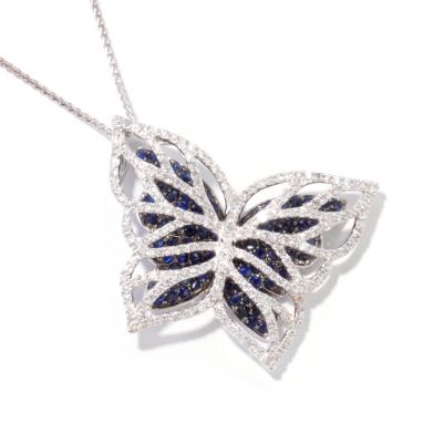 J317865 - 14K White Gold Sapphire & Diamond Butterfly Pendant w/ Chain 