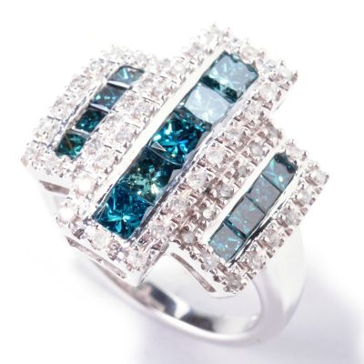 14K White Gold 150ct Enhanced Blue Diamond ThreeStation Ring WHITE GOLD