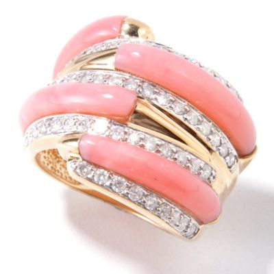 J317962 - 14K Pink Opal & Diamond Wrap Design Ring 