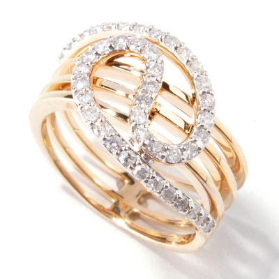 J317969 - 14K Gold Diamond Swirl Four Row Ring 
