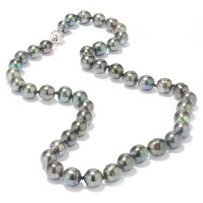J318007 - 14K White Gold 18" Circle Semi-Baroque Cultured Tahitian Pearl Necklace 