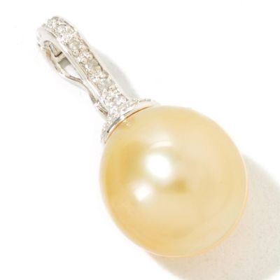 J318050 - 14K White Gold Cultured Golden South Sea Pearl & Diamond Pendant 