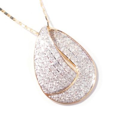 J318106 - 14K Gold 1.00ct Diamond Pave Teardrop Pendant w/ Chain 