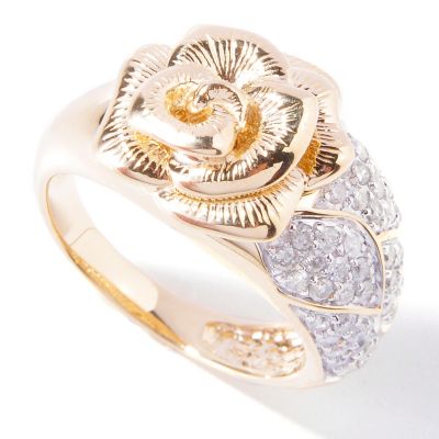 J318110 - 14K Gold Diamond Rose Bud Ring 