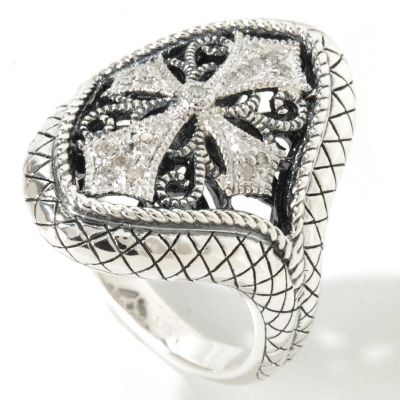 J318183 - Sterling Silver Diamond Cross Marquise Design Ring