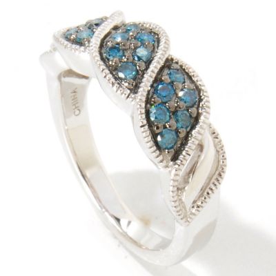 J318201 - Sterling Silver Enhanced Blue Diamond Twist Rope Ring