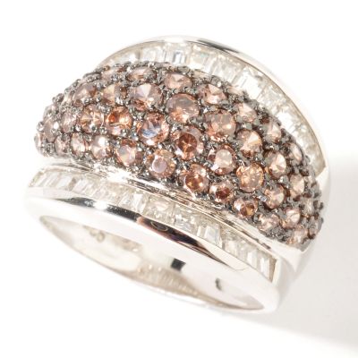 Sterling Silver / Black Rhodium Champagne & White Brilliante Dome Ring