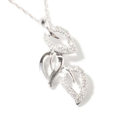 J319531 - Sterling Silver / Platinum Brilliante Leaf Pendant w/ Chain