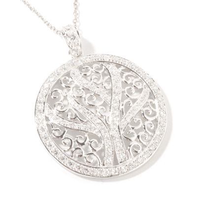 Sterling Silver Brilliante Scroll Medallion Pendant w/ Chain