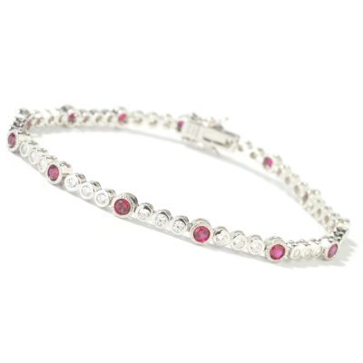 Sterling Silver 7.5" Simulated Ruby & Brilliante Tennis Bracelet