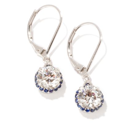 Sterling Silver / Platinum Blue Simulated Sapphire & Brilliante Earrings