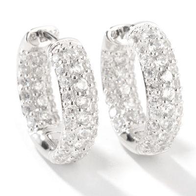 Sterling Silver Brilliante Inside / Outside Pave Huggie Hoop Earrings