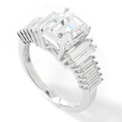 Sterling Silver Emerald & Baguette Cut Brilliante Ring
