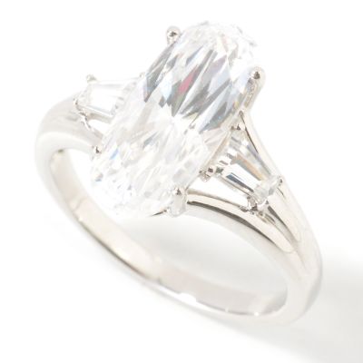 Sterling Silver Elongated Oval & Baguette Cut Brilliante Ring