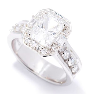 Sterling Silver / Platinum Emerald Cut Brilliante Ring