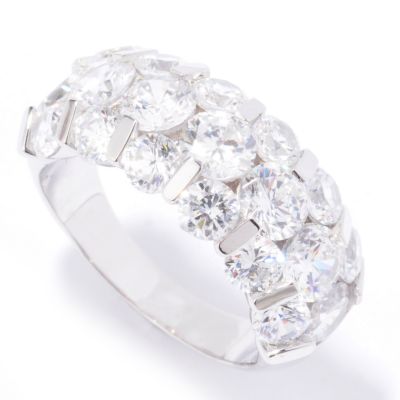 Sterling Silver / Platinum Round Cut Brilliante Three-Row Ring