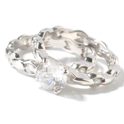 Sterling Silver / Platinum Cache Cut Brilliante Ring Set