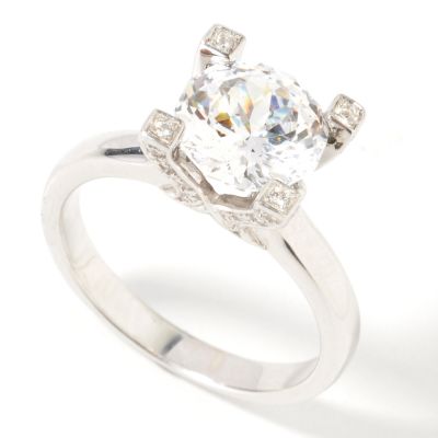 Sterling Silver / Platinum Cache Cut Brilliante Fancy Prong Ring