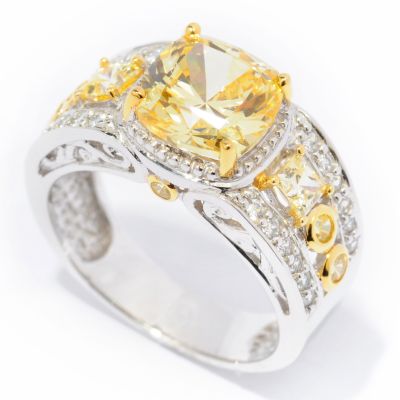 Sterling Silver / Platinum & 18K Vermeil Cushion Cut Canary Brilliante Ring