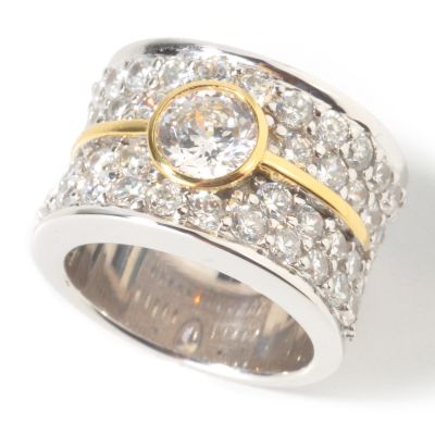 J319638 - Sterling Silver / Platinum & 18K Vermeil Scintilla Cut Brilliante Wide Ring
