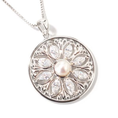 Sterling Silver Cultured Freshwater Pearl & Brilliante Pendant w/ Chain