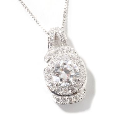 Sterling Silver Round Cut Brilliante Pave Pendant w/ Chain