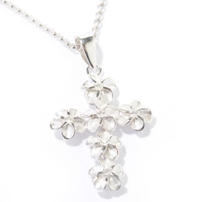 Sterling Silver Brilliante Flower Cross Pendant w/ Chain