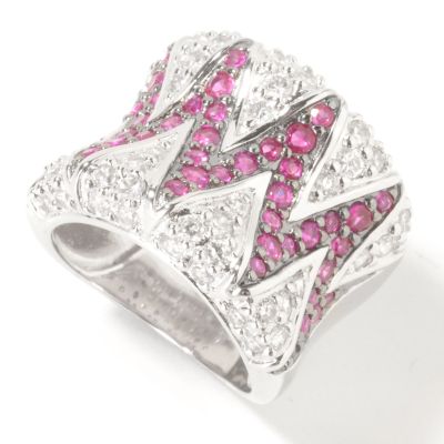 Sterling Silver / Black Rhodium Simulated Ruby & Brilliante Saddle Ring