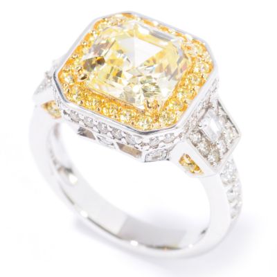 J319690 - Sterling Silver / Platinum Yellow Asscher Cut Brilliante Ring